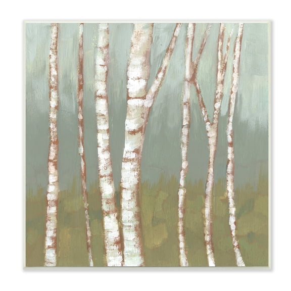 Stupell Industries Contemporary Birch Tree Bark Soft Green Forest Landscape Nature Painting Unframed Art Print Wall Art, 12 x 12