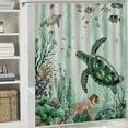 thumbnail image 6 of Chilfamy  Sea Turtle Shower Curtain, Green Ocean Jellyfish Seahorse Tropical Fish Seashell Starfish Coral Seaweed Coastal Nautical Beach Bathroom Decor, Waterproof Fabric Shower Curtain White, 6 of 7