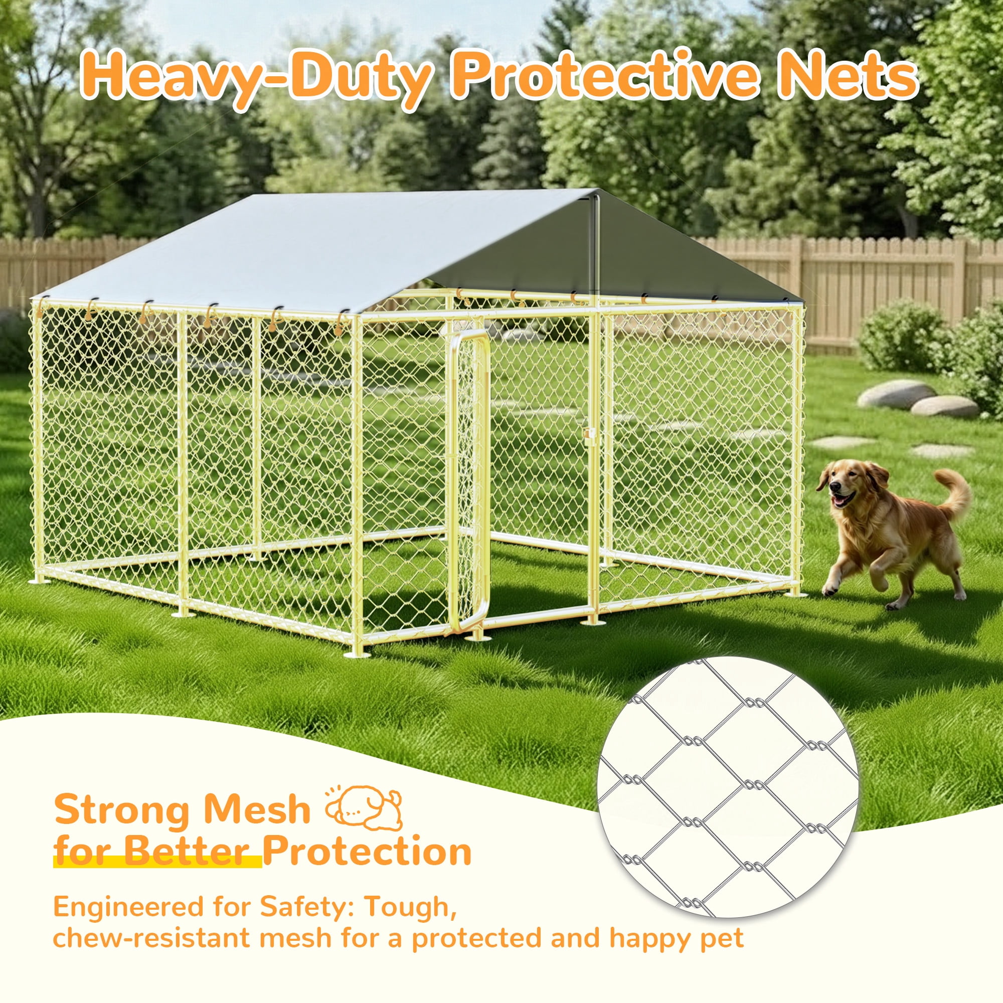 TIME RAY 7.5x7.5 Outdoor Dog Kennel Outside Heavy Duty Dog Enclosure with Waterproof UV-Resistant Cover and Security Lock