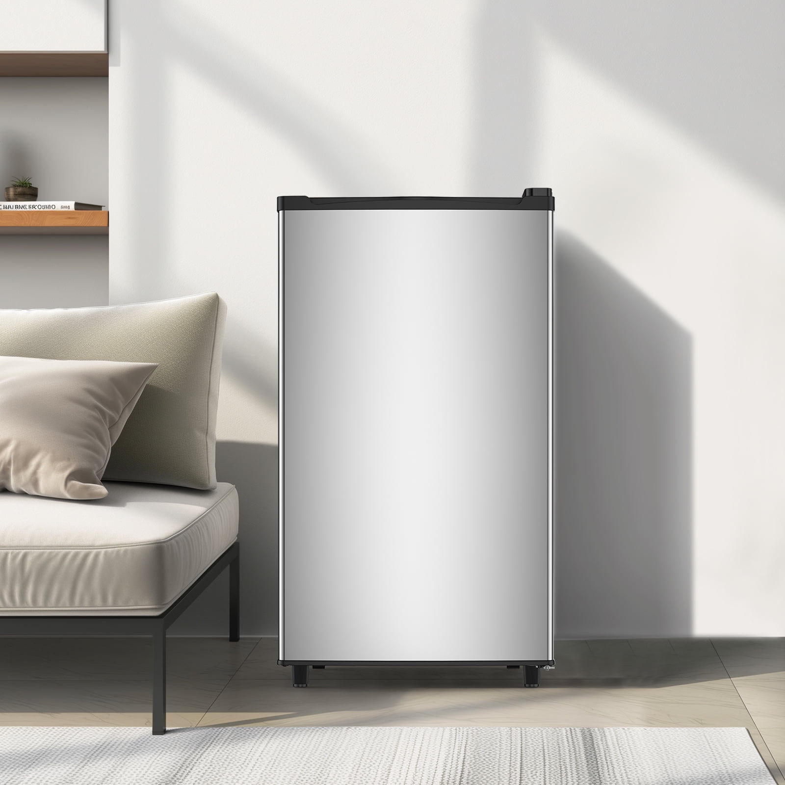 CONCETTA Mini Fridge With Freezer 3.2 Cu.Ft Single Door Adjustable Thermostat, Low Noise, For Bedroom, Office, Dorm, Silver