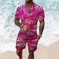 thumbnail image 2 of KKBOTIVE Mens Summer Outfit Set Button Down Crewneck Shorts Sleeve Tracksuit Summer Adult Tracksuits, Hot Pink Size: S, 2 of 6
