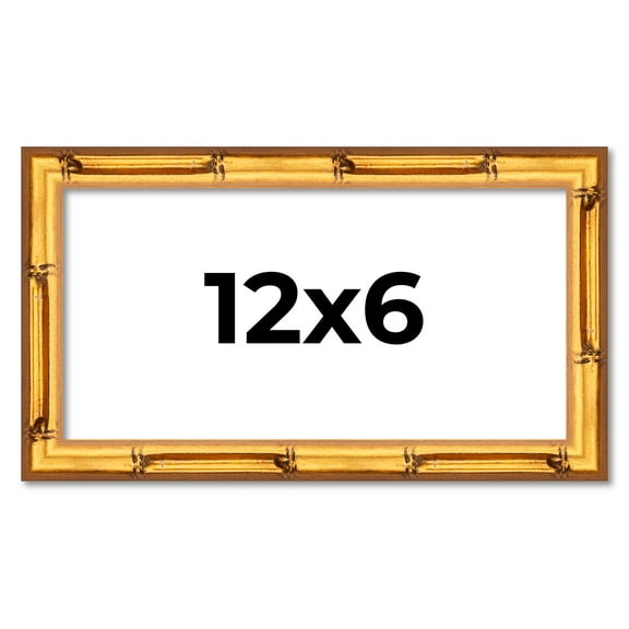 12x6 Frame Gold Bamboo Solid Wood Picture Frame | 0.75 Inch Moulding Width | Interior Frame Depth