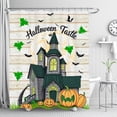 thumbnail image 1 of Halloween Tistle Shower Curtain - Haunted House, Bats & Pumpkins Design, 1 of 5