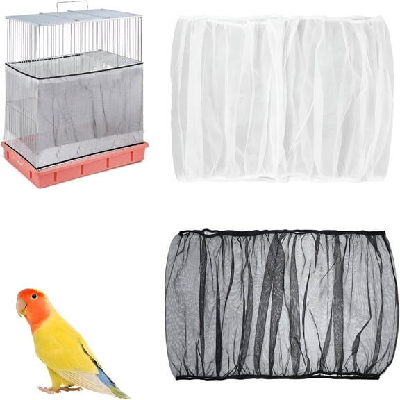 acdanc Bird Cage Seed Catcher,2Pcs Adjustable Bird Cage Cover Skirt Seed Guard Universal Birdcage Net Nylon,for Parrot Cage Seed Guard White and Black (Not Include Birdcage)