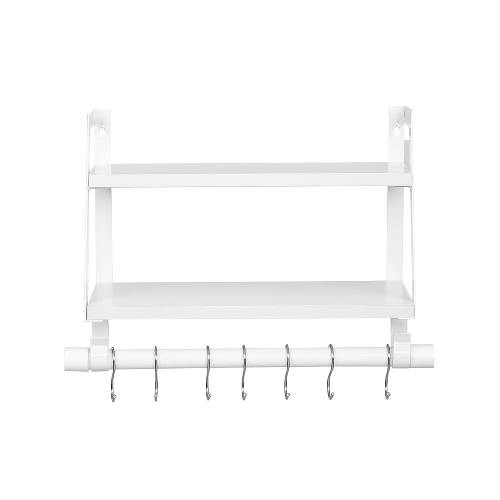 Lowestbest Wall Shelves Wood Floating Shelves, 2 Tier Storage Shelves Bathroom Shelf Kitchen Spice Rack with 8 Hooks,White Lowestbest Wall Shelves Wood Floating Shelves, 2 Tier Storage Shelves Bathroom Shelf Kitchen Spice Rack with 8 Hooks,White