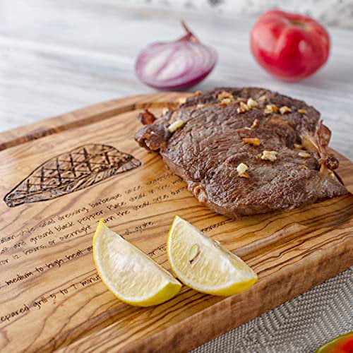 Olive Wood Custom Recipe Steak Cutting Board, 18 Wooden Charcuterie Board,  Engraved Chopping & Cheese Board 