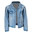 thumbnail image 7 of Blekii Girl's Basic Denim Jacket with Button-Front Flap Pockets, Ages 5-14 Soft Denim Cropped Length, Classic Look, Casual Vibe, School Days, 7 of 7