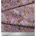 thumbnail image 2 of Soimoi Purple Modal Satin Fabric Blue Floral & American Robin Bird Fabric Prints by Yard 42 Inch Wide, 2 of 3
