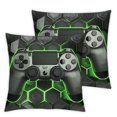 thumbnail image 2 of Acheng  Game Throw Pillow Cover Set of 2, Gaming Pillow Cover Gamer Cushion Cover Neon Lights Gamepad Geometry Honeycomb Hexagon Decorative Accent Pillow Case White, 2 of 6