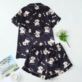 thumbnail image 6 of Womens Pajama Sets Classic Pjs Lounge Sets Button Down Short Sleeve Sleepwear,Cute Dog Print Satin Collared Top & Shorts Soft Short Sleeve Loungewear for Home(Black,L), 6 of 8