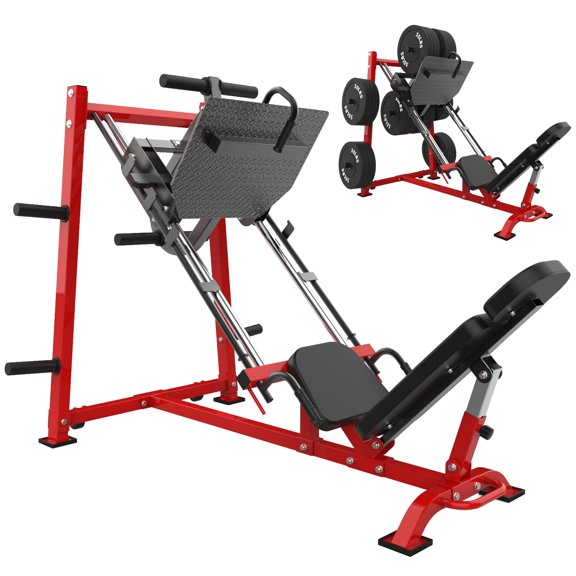 Leg Press Machine, Professional Adjustable Leg Press & Squat Machine with Calf Block & 4 Barbell Plate Storage Holders, for Home Gym Strength Training, Full Lower Body Workout Equipment