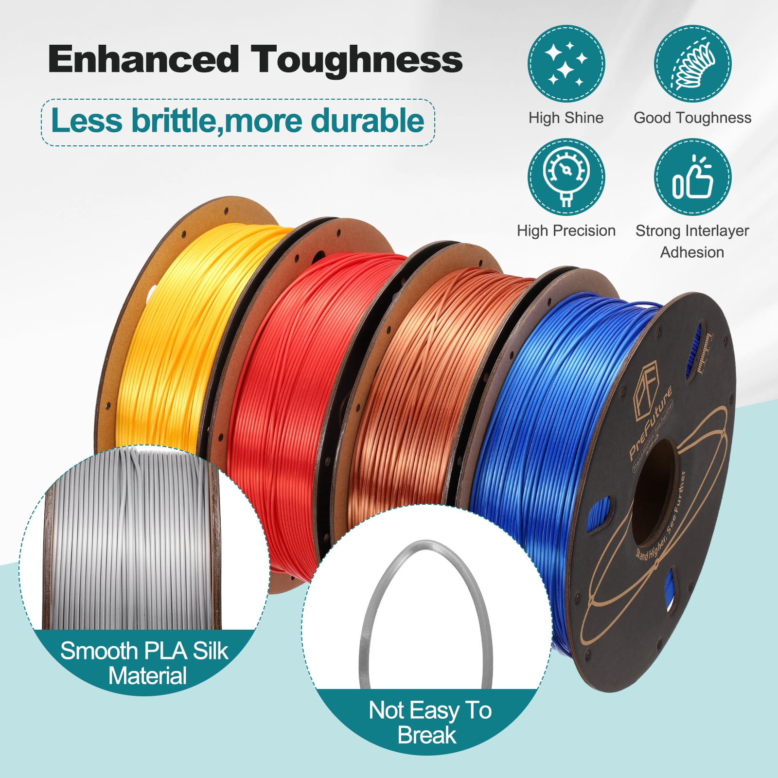 Uxcell Silk PLA Filament 1.75mm 1KG/2.2LB High Shine 3D Printer Filament, Enhanced Toughness, Dimensional Accuracy +/- 0.02mm for 3D Printer, Silver