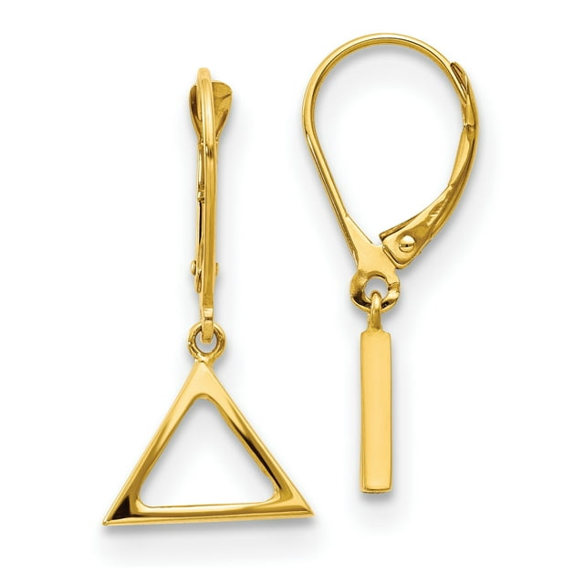 14k Yellow Gold Polished Triangle Dangle Leverback Earrings 26x12 mm