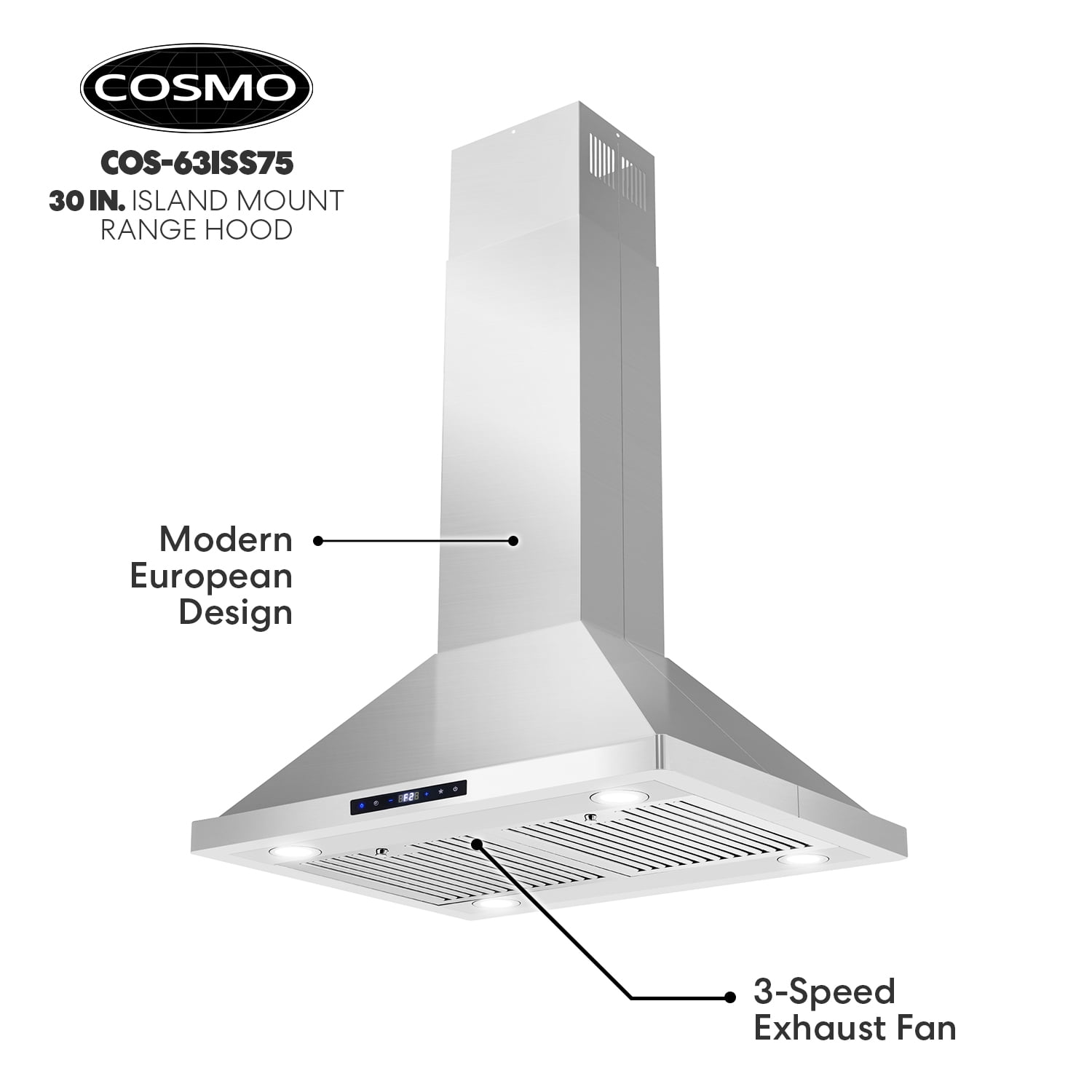 30 in. Lumin Collection Ductless Island Range Hood, Soft Touch Controls, LED Lights, Stainless Steel