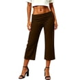 thumbnail image 6 of Fold Over Capri Pants for Women Low Rise Wide Leg Yoga Capris Summer Cute Going Out Flowy Cropped Gaucho Pants Coffee 3XL, 6 of 7