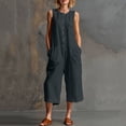 thumbnail image 2 of HBGVBA Women Summer Casual Jumpsuits,Solid Color Round Neck Sleeveless Breasted Cargo Jumpsuit with 3/4 Length Pant, 2 of 5