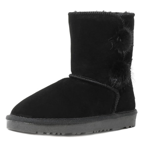 Dream Pairs New Kids/Girls Classic Mid Snow Boots Winter Flat Shoes Shorty-Pompom Black Size 5