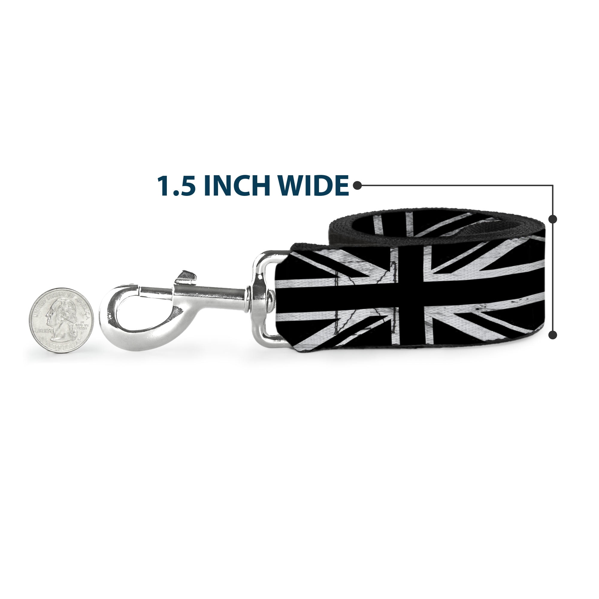 Buckle-Down Pet Leash, Dog Leash, Union Jack Distressed Black White, 6 Feet Long 1.0 Inch Wide