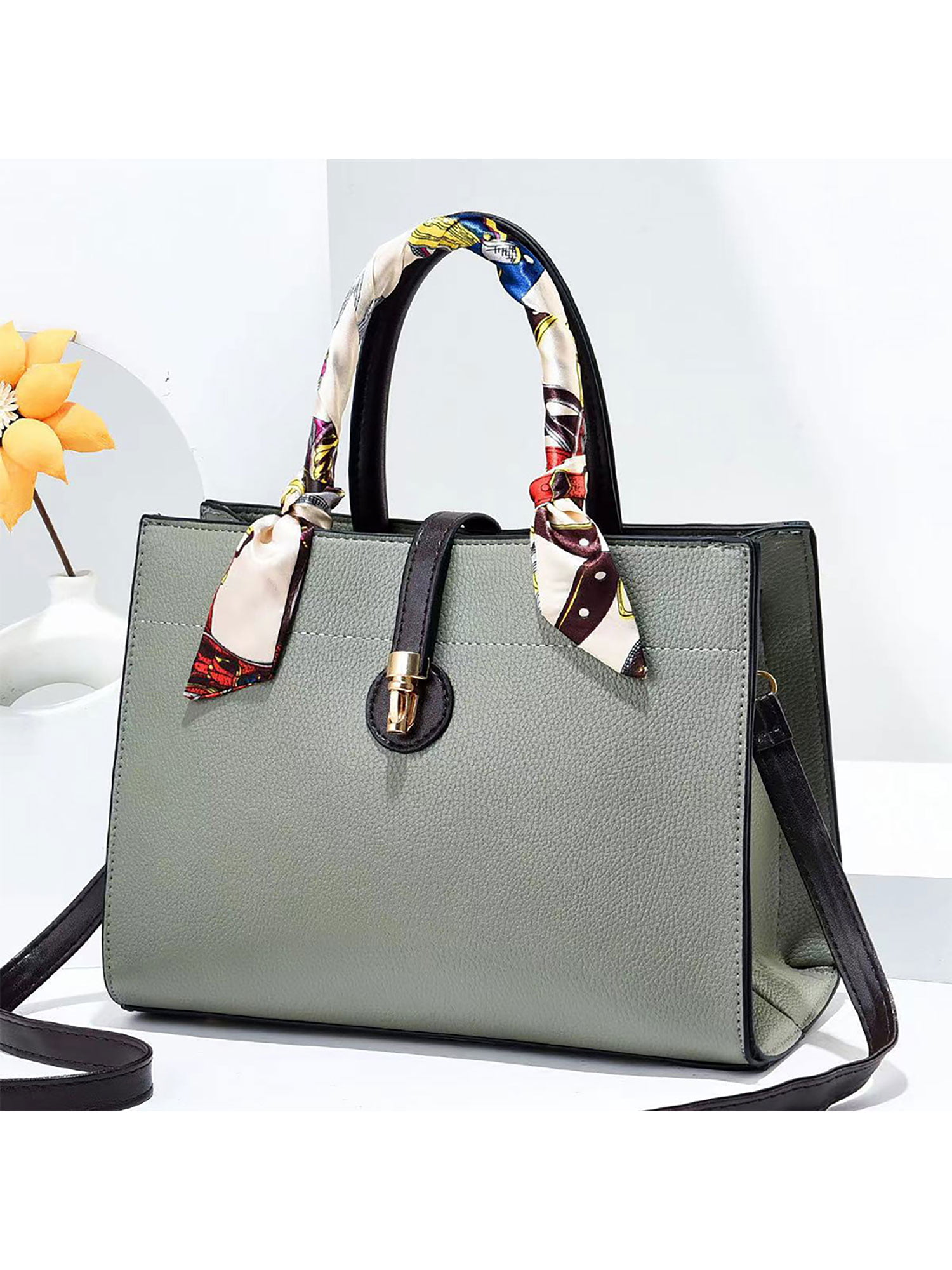 Ladies Designer PU Leather Handbag Tote Shoulder Gray Bag Women Grey 