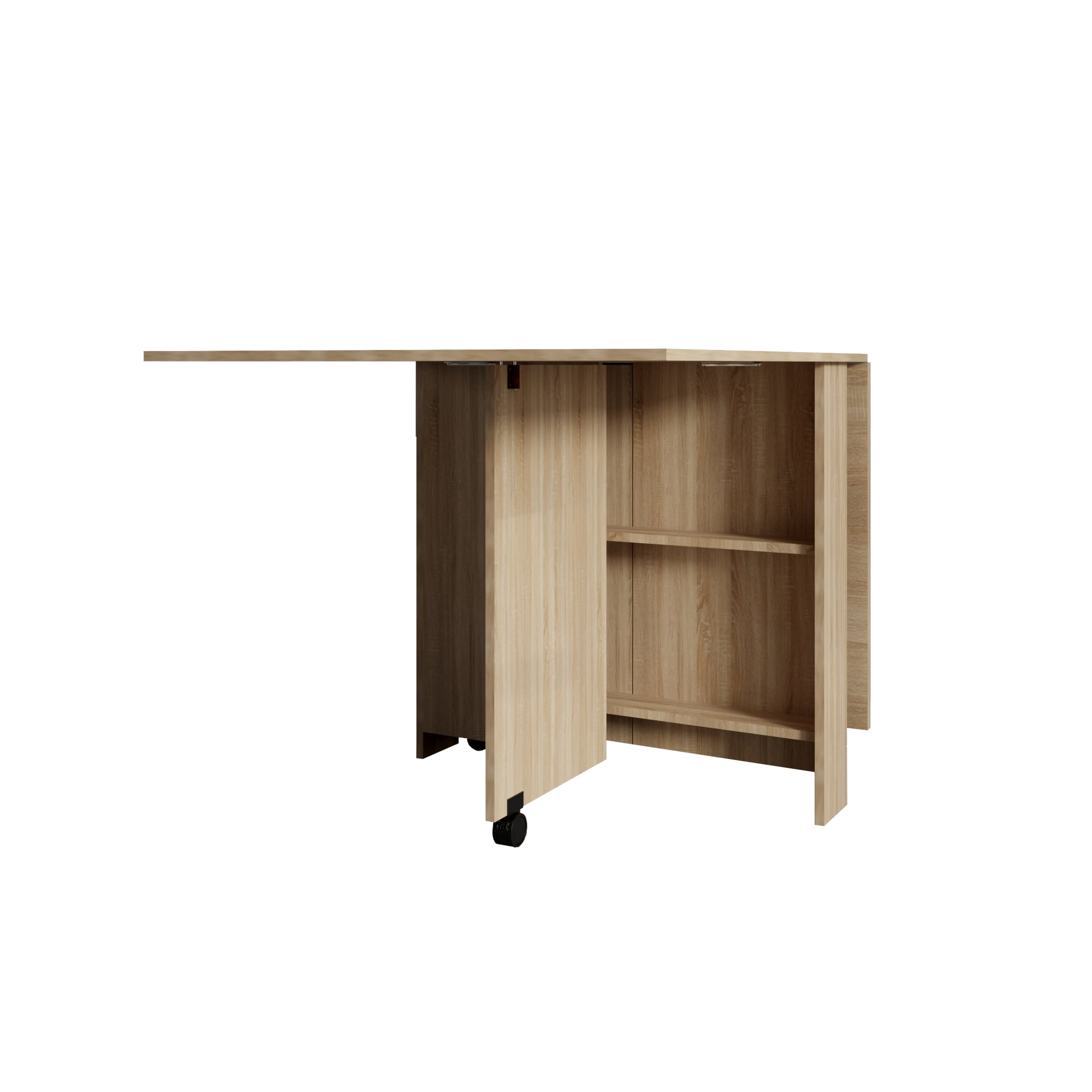 Folding Dining Table,Versatile Dinner Table with 2 Wheels and 2 Storage Racks for Space Saving,Dining Room,Kitchen,Brown