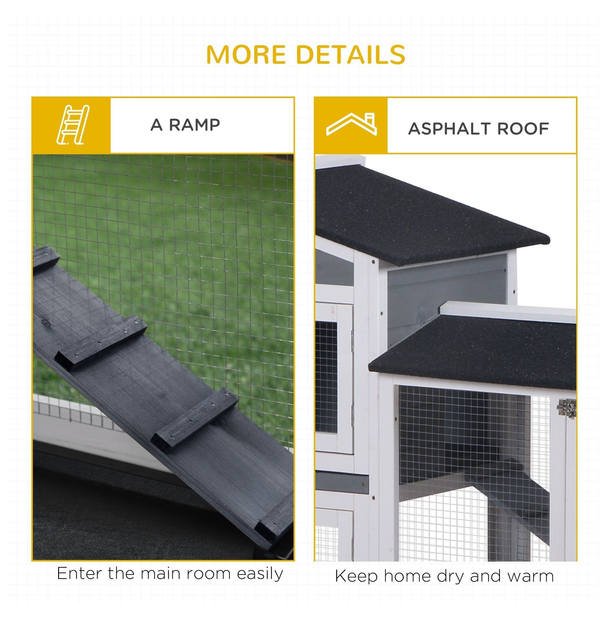 Rabbit Hutch 2-Story Wooden Bunny Cage with Ramp & Weatherproof Roof - Outdoor Small Animal House for 2-4 Rabbits - Gray