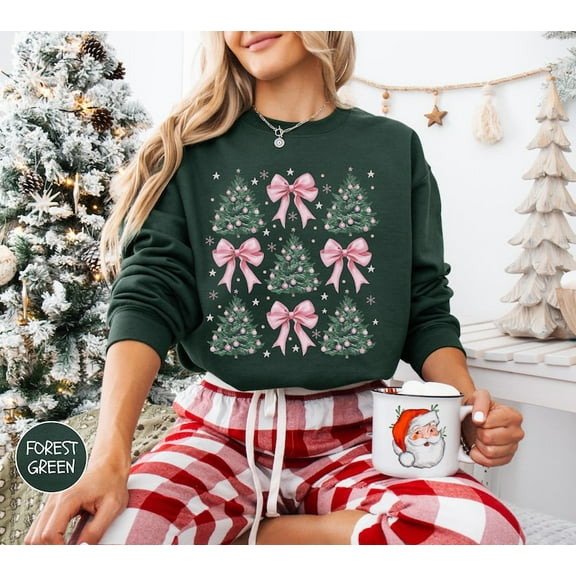 Coquette Bow Christmas Sweatshirt, Christmas Tree Shirt, Vintage Christmas Sweatshirt, Girly Christmas Sweater, Coquette Bow Sweater