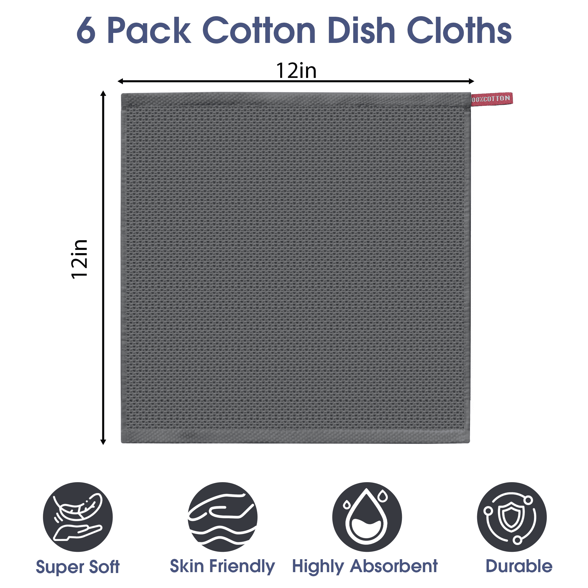 Kitchen Towels 6-Pack Kitchen Dish Cloths, Ultra Absorbent, Quick Drying, Cotton Waffle Kitchen Dishcloths, Reusable Dish Towels, 12 x 12 Inches