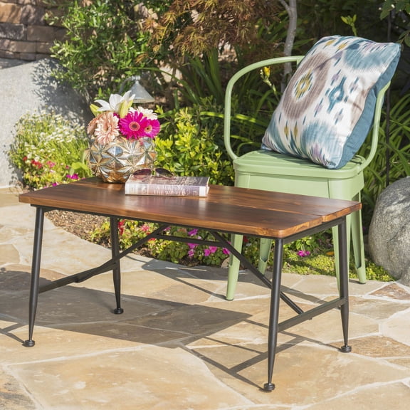 Antique Finish Wood Top / Weather-Resistant Patio Table