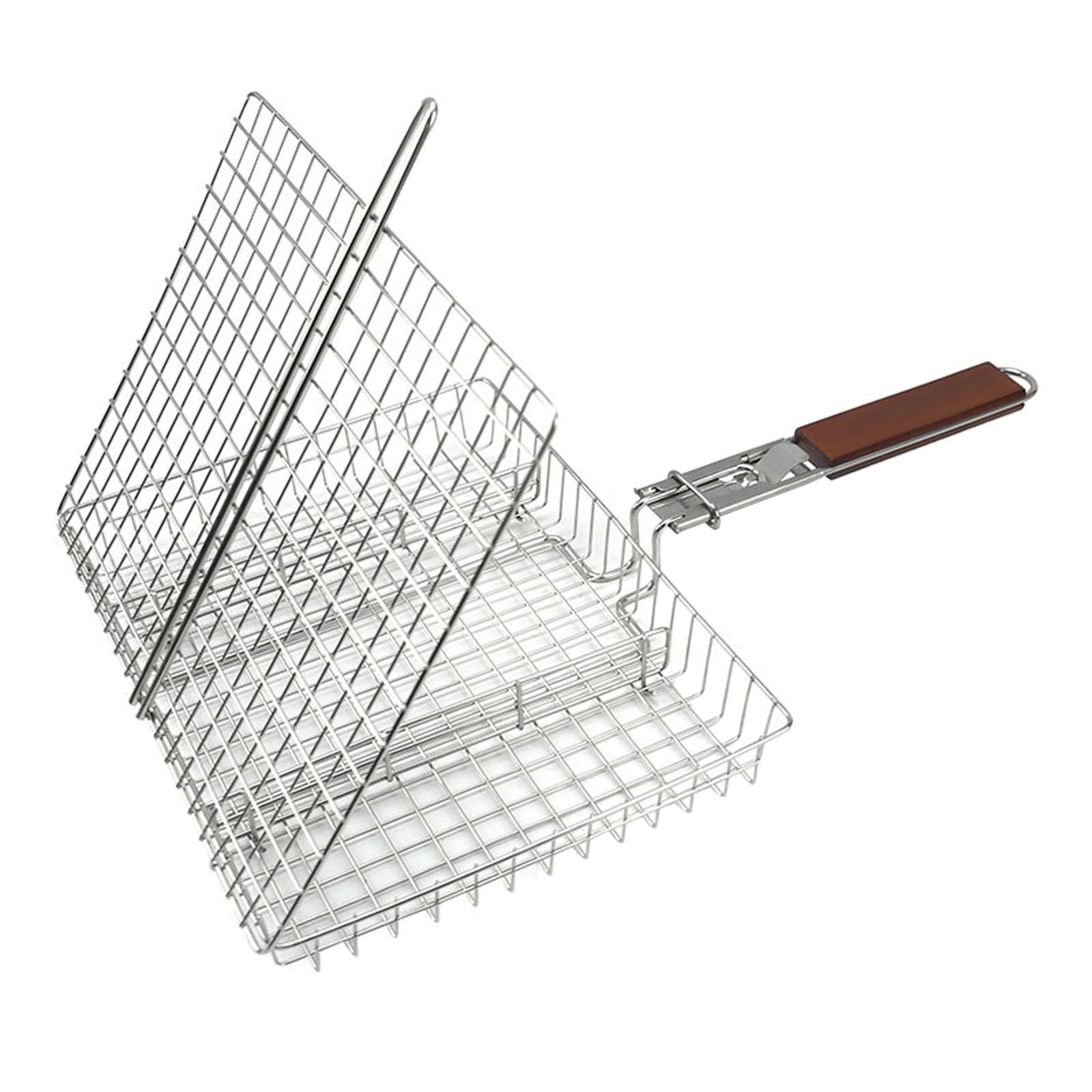 BBQ Barbecue Basket 3 Sections Grates BBQ Handle Portable Fish Grilling