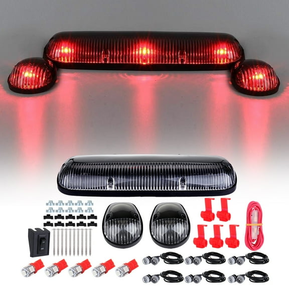SCITOO Fit for 2002-2007 Chevy Silverado/GMC Sierra 1500 2500HD 3500 3x Clear Cab Lights Covers Cab Roof Running Top Clearance Marker Assembly with 5x Red LED Light Bulbs