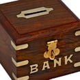 thumbnail image 5 of Ajuny Unique Handmade Premium Wooden Brown Piggy Bank Safe Money Box Perfect for Home Décor & Memorable Gifting for Child & Adults 4x4x3 inch, 5 of 7