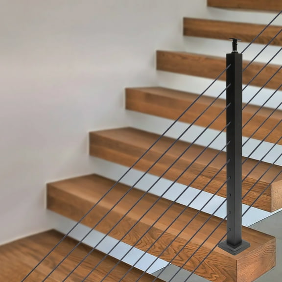 Cable Railing Post 30°-drilled Stair Post 36"x2"x2" Adjustable Top Angle Line Post Top Mount Stainless Steel Black Finish Wood Concrete Level Deck