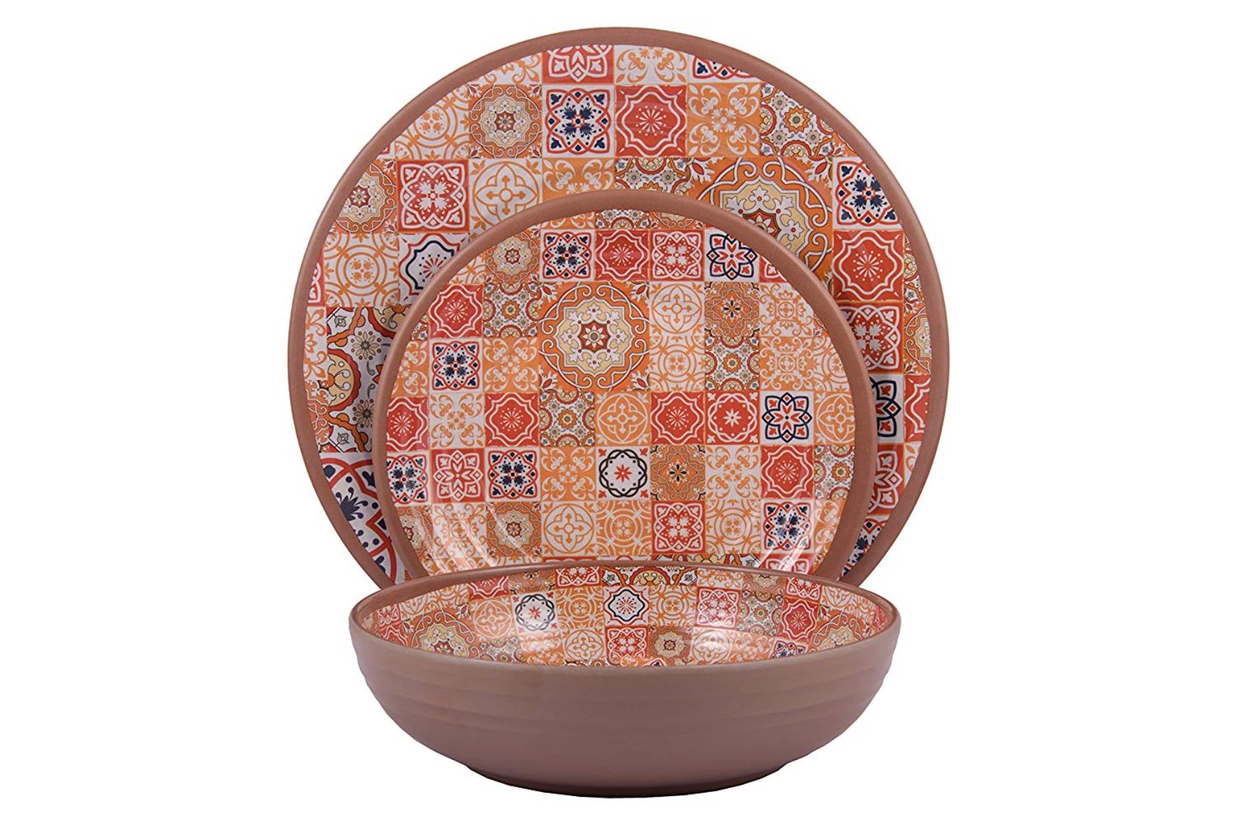 Melange 36Piece Melamine Dinnerware Set (Moroccan Tiles) Shatter