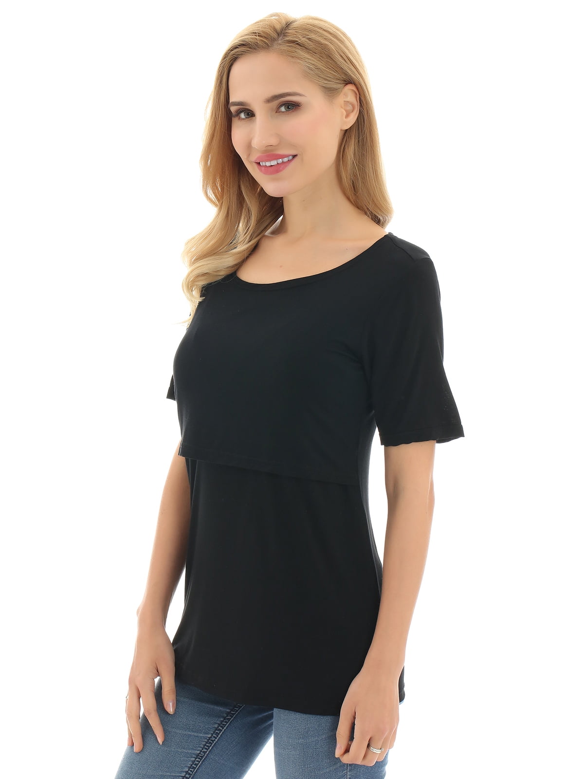 Bearsland Women's Maternity Short Sleeve Breastfeeding Nurding Tops T-Shirts 3-Pack