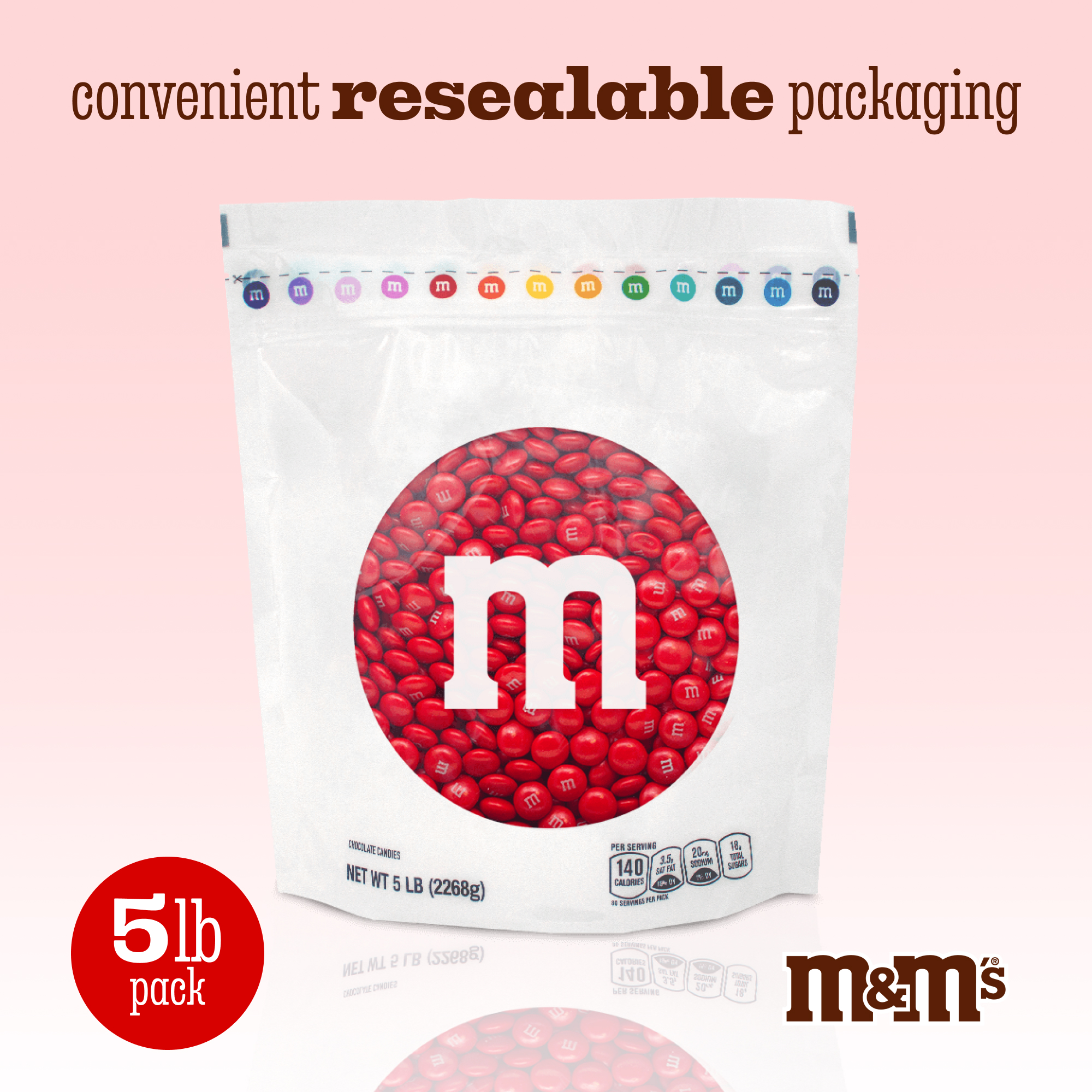 M&M'S World Red Milk Chocolate Candy 5lb Bag for Celebrations and
