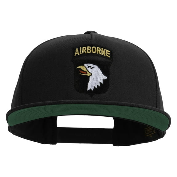101st Airborne Division Embroidered 5 Panel Flat Bill Twill Snapback Solid Cap - Black OSFM