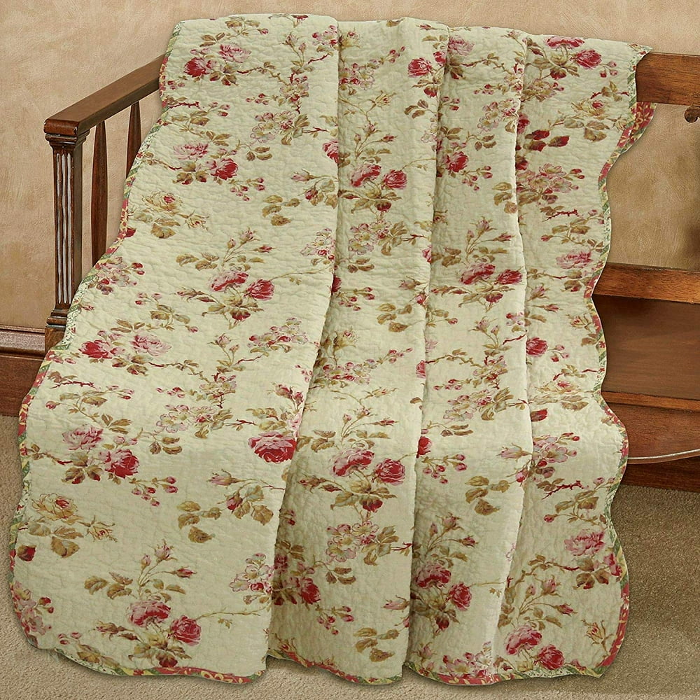 Cozy Line Vintage Rose Floral Print 100 Cotton Quilted Throw Blanket