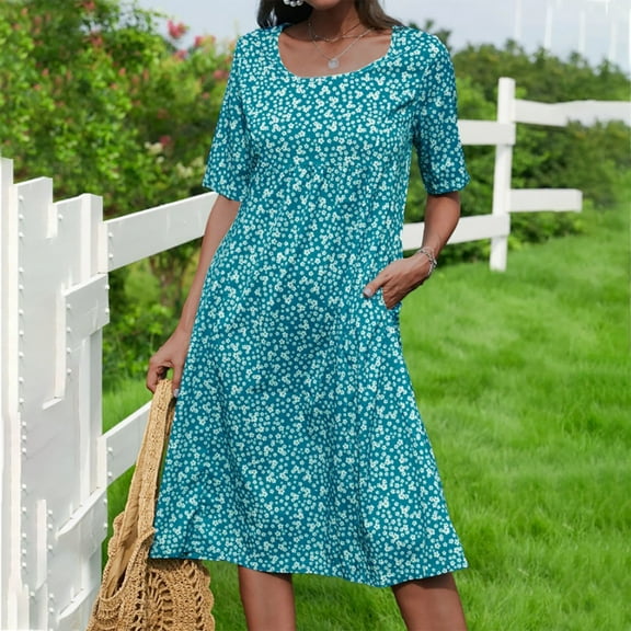 Aloohaidyvio Dresses Plus Size,Fashion Women Summer Casual Round-Neck Print Short Sleeve Loose Dress