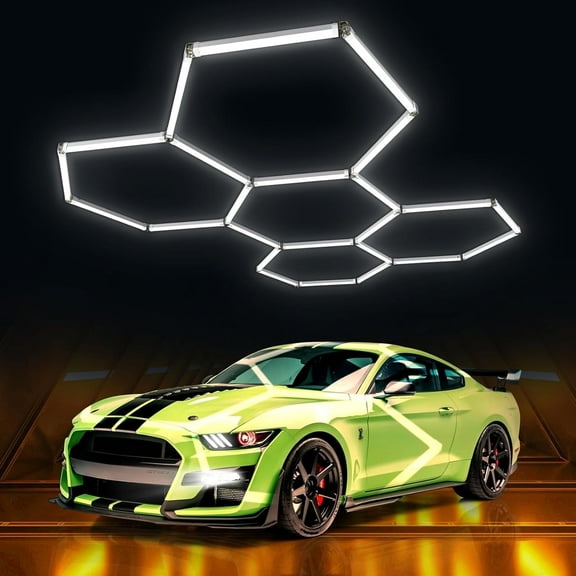 Modern LED Hex Garage Light Fixture 6000K 250W 5 Grid Hexagon Light Set for Garage/Car Shop/Commercial/Store/Office Over 110V Honeycomb Lighting Set