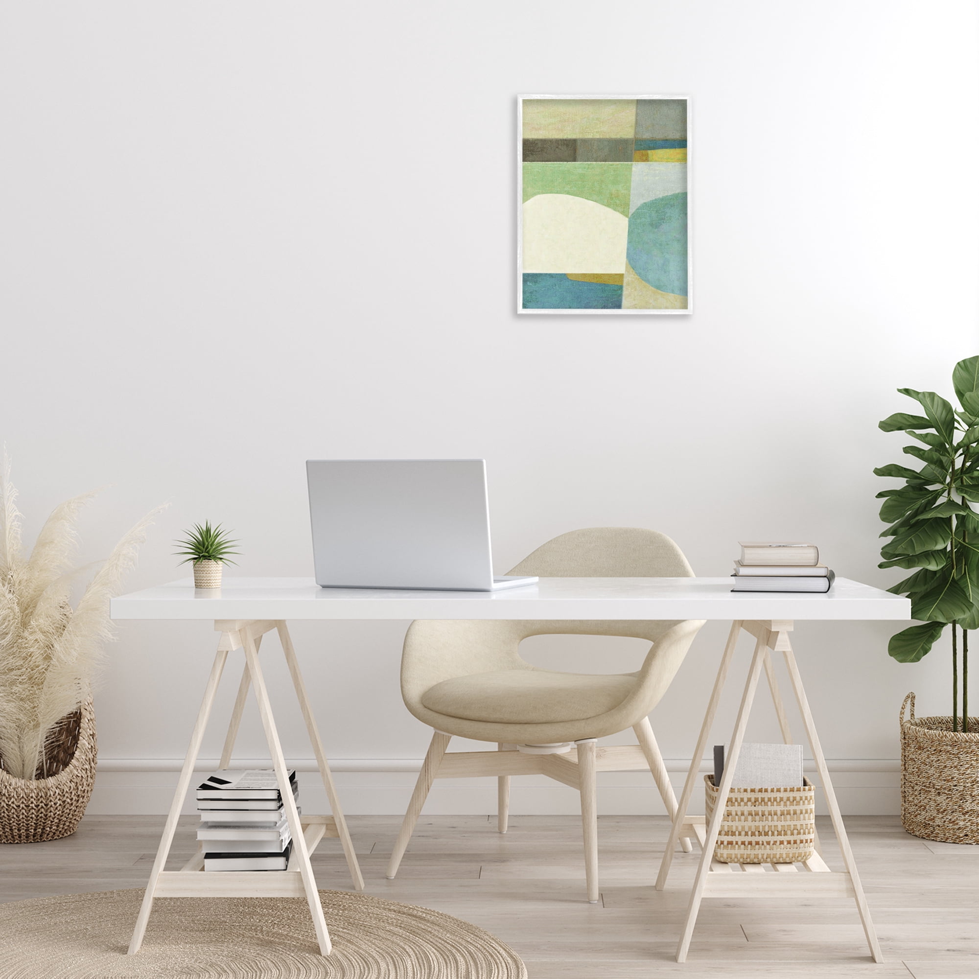 Stupell Industries Subtle Shapes Collage Abstract Painting White Framed Art Print Wall Art, 16 x 20
