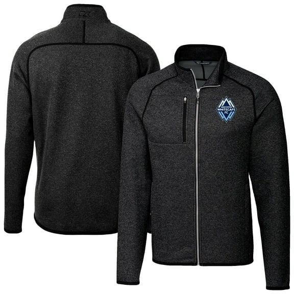 Men's-Cutter & Buck  Heather Black Vancouver Whitecaps FC Big & Tall Mainsail Sweater-Knit Raglan Full-Zip Jacket