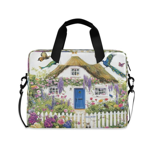 16inch Laptop Briefcase, Business Laptop Bag with Detachable Strap & Padded Compartment, Water-Resistant Polyester，Thatched Cottage