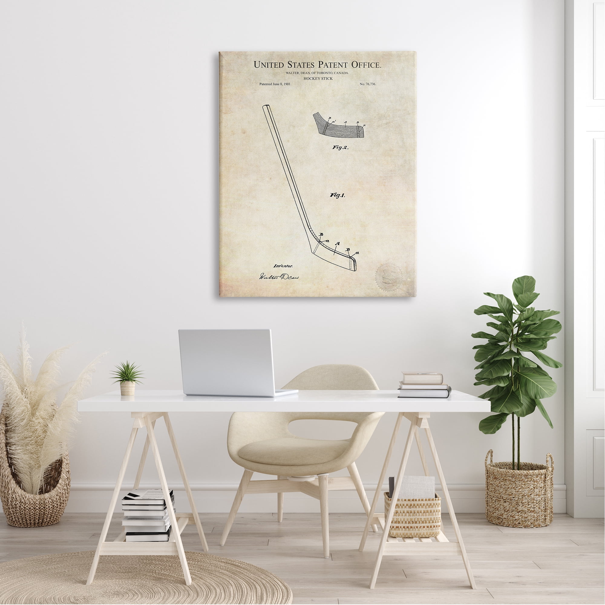 Stupell Industries Vintage Hockey Stick Sports Diagram Patent Blueprint Canvas Wall Art, 36 x 48, Design by Karl Hronek