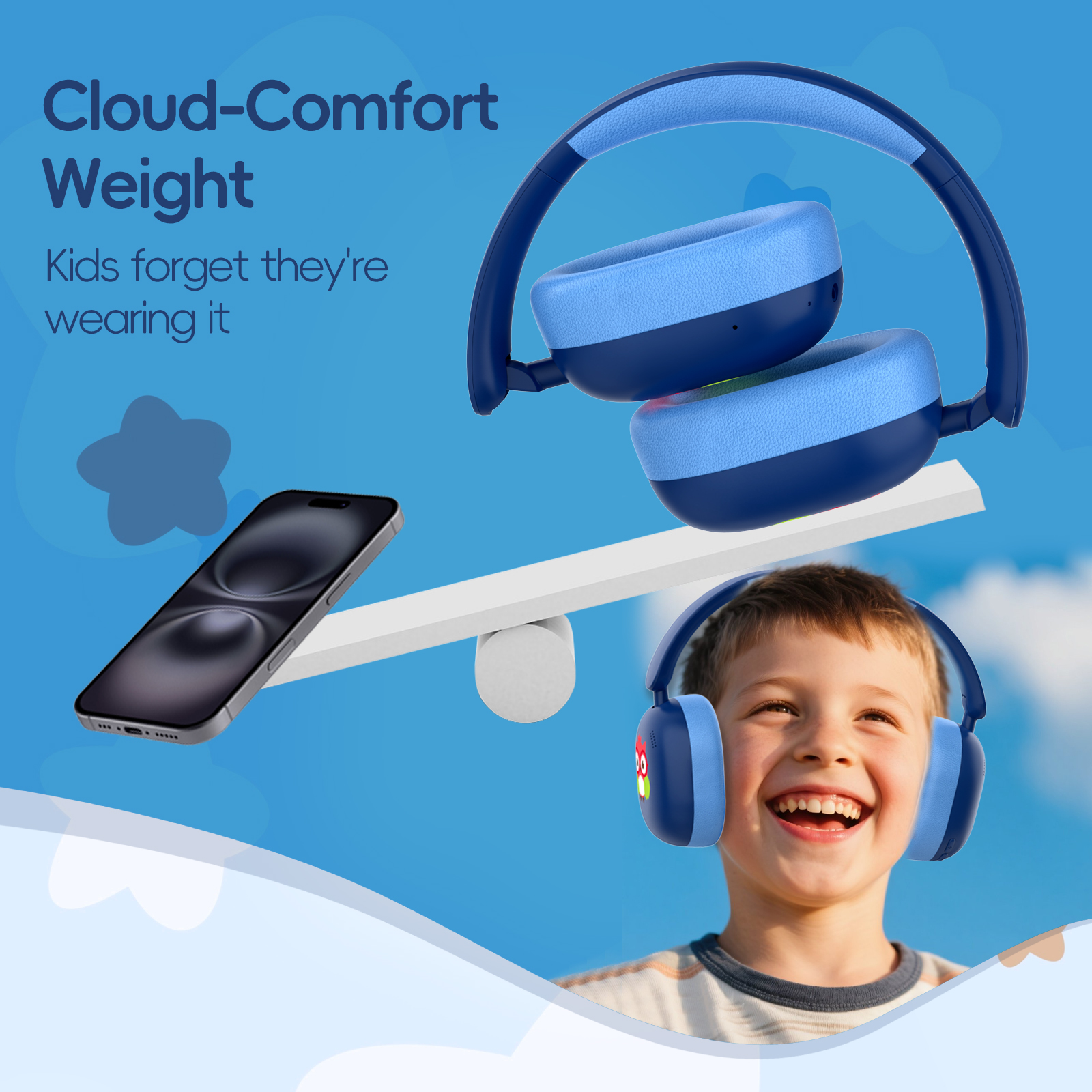 LOBKIN Kids Bluetooth Headphones Over Ear Headphones with Mic 35H Playtime 85dB Safe Volume Foldable Design for Girls Boys Travel/School/Tablet Blue