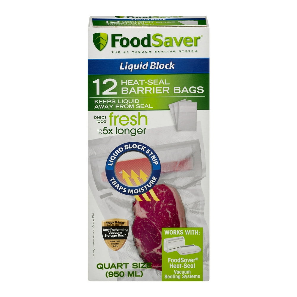 FoodSaver Quart Size Liquid Block Vacuum Heatseal Bags, 12 Count