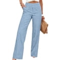 thumbnail image 6 of VBVC Women's High Waist Cotton-Linen Capri Pants,Wide Leg Cropped Trousers For Women,Ladies Summer Lightweight Beach Lounge Sweatpants with Pockets,Light Blue,S-2XL, 6 of 8