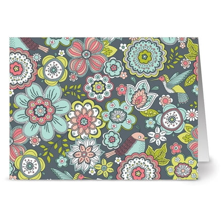 - 24 Note Cards - Blooms and Birds - Blank Cards - Gray Envelopes Included