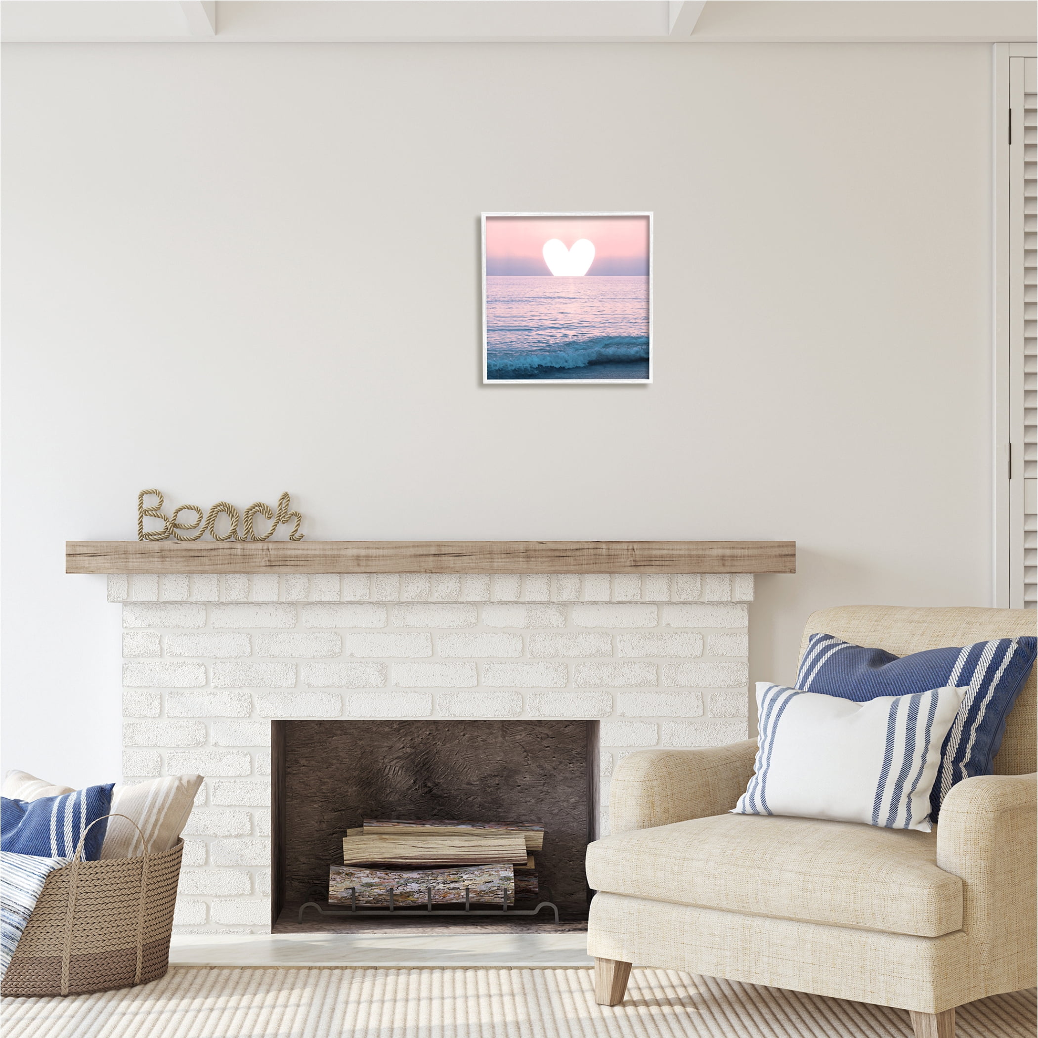 Stupell Industries Pink Heart Ocean Sunrise Nature Painting White Framed Art Print Wall Art, 17 x 17
