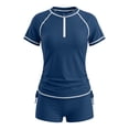 thumbnail image 6 of SGFCWSX Girls Short Sleeve Swimsuit, Teens 2 Piece Rash Guard Half-Zip UPF Sun Protection Swimwear for Beach Pool Vacation Navy Size 13-14 Years, 6 of 6