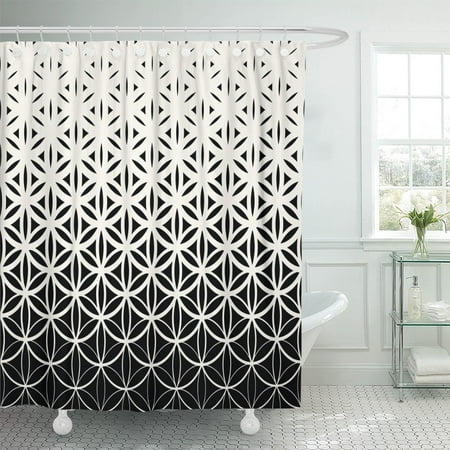 PKNMT Abstract Sacred Geometry Black and White Gradient Flower Polyester Shower Curtain 60x72 inches